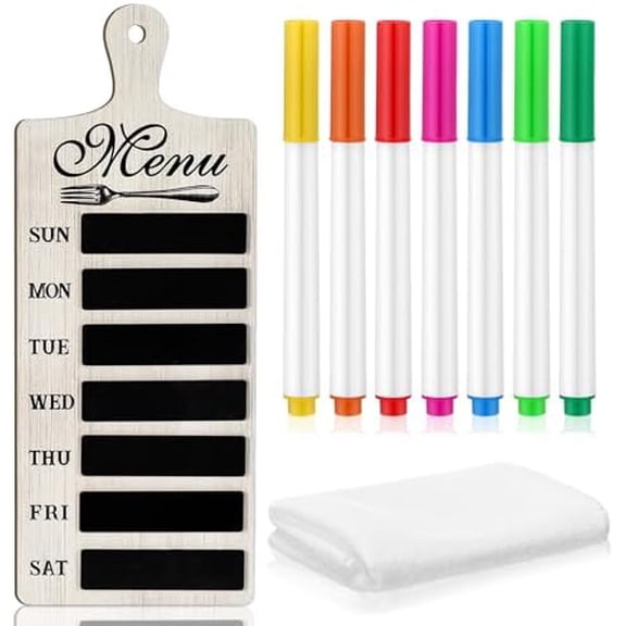Weekly Menu Board Kitchen 16.5 x 6.3 Inches Wood Menu Planner Board with 7 Markers and Towel Kitchen Weekly Planner Plaque Wall Signs for Dinning Room Home Decor$$Home Decor, Kitchen, & Other