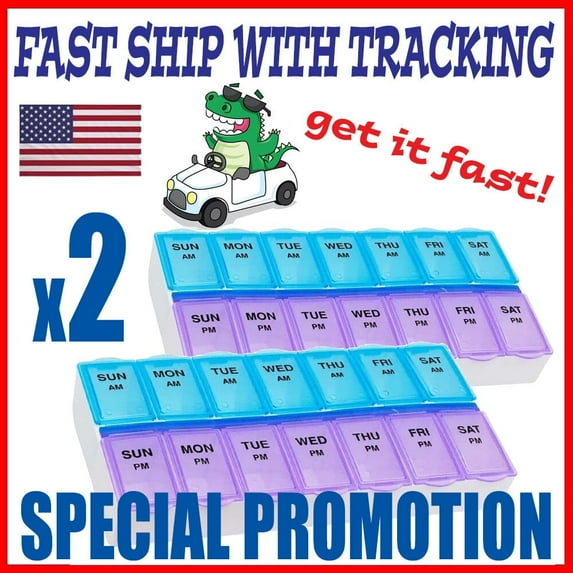 Weekly Pill Box Organizer Twice a Day 7 day AMPM Organizer Case Medicine 2 pack