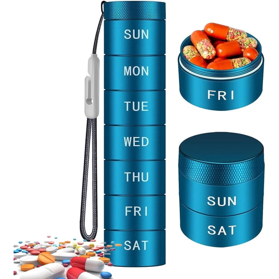 Weekly Pill Case with Removable Days, Sealed Pill Container Aluminum, Small Travel Stackable Pill Holder Nontoxic, Decorative Discreet Portable Pill Organizer 1 Time A Day