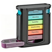 Weekly Pill Organizer, 1 Dispenser, 7 Stackable Compartments Four Times-a-Day - Morning, Noon, Evening, and Bedtime, Black