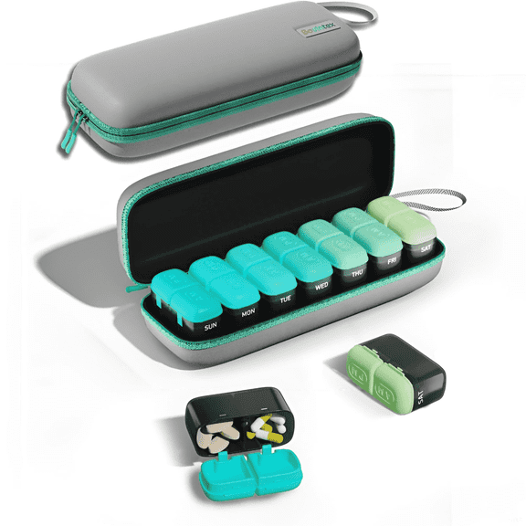Weekly Pill Organizer 2 Times a Day, 7 Day Travel Medicine Pill Organizer with Moisture-Proof Silicone Lid, Large AM PM Daily Pill Bottle for Vitamins & Supplements, Pocket-Size Pill Box(Rainbow)