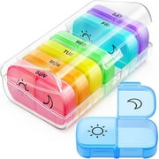 Weekly Pill Organizer 2 Times a Day with Same-Side Large Opening for Easy Filling & Retrieving, Color Tracking 7 Day AM PM Pill Box with Large BPA Free Pill Cas
