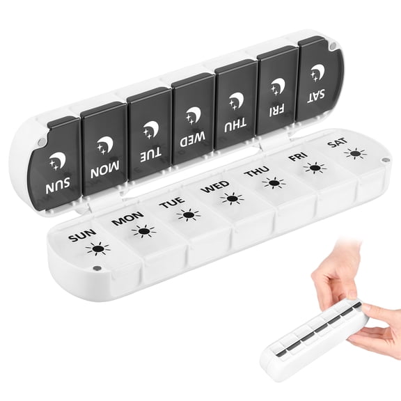 Weekly Pill Organizer 2 Times a Day Large 7 Day Easy Fill Quick Fill Portable AM PM Pill Box for Supplement Vitamin and Medicine