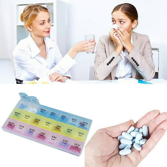 Weekly Pill Organizer - 21 Compartments Pill Planners for Pills Vitamins & Medication, 3 Times-a-Day Medication Reminder Boxes, Easy to Read & Travel Friendly