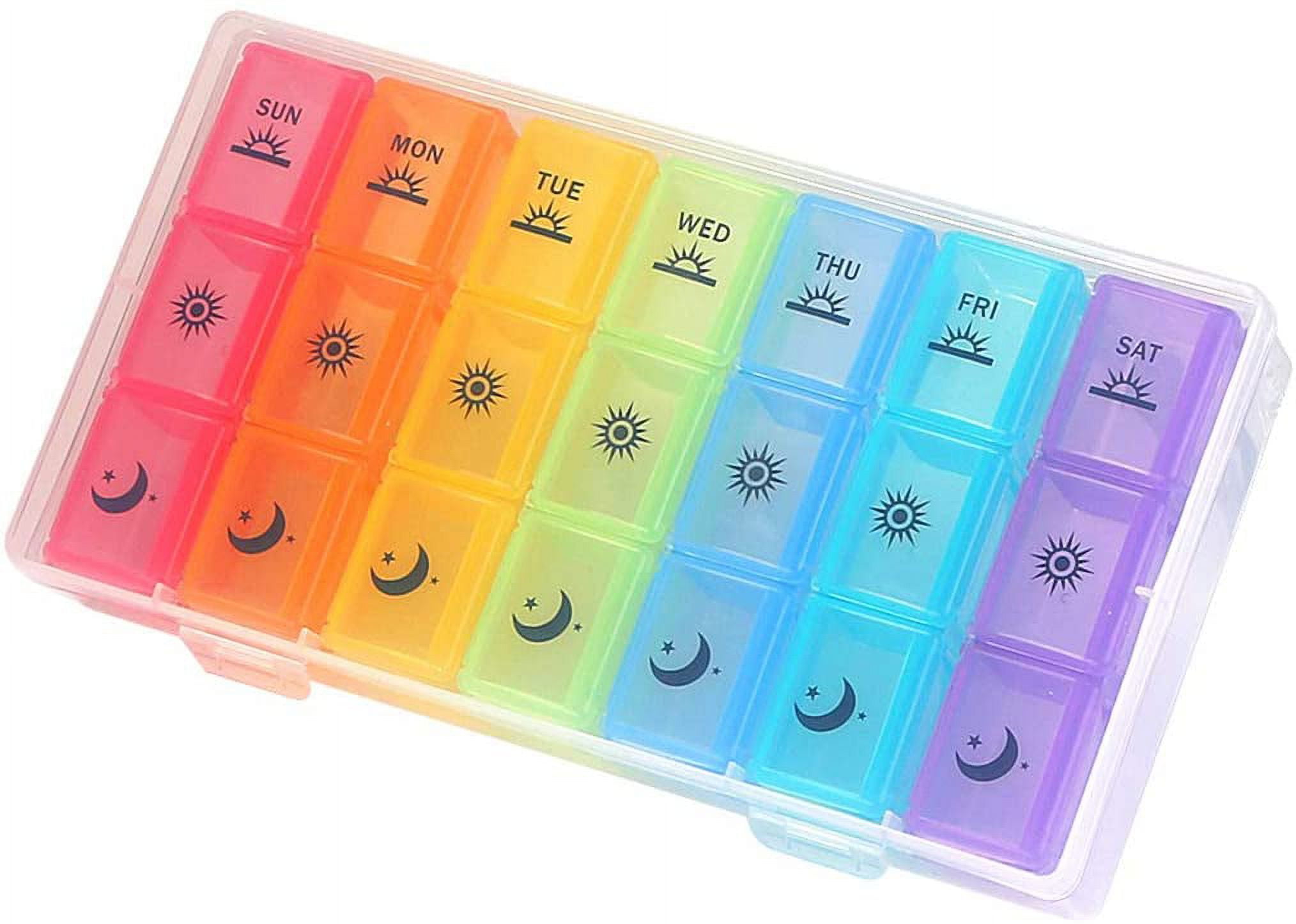 Weekly Pill Organizer,3-Times-A-Day 7 Day Pill Box Large Compartments  Moisture-Proof Pill Case Medication Reminder Portable Travel Container for  Vitamins Fish Oil Compartments Supplements 