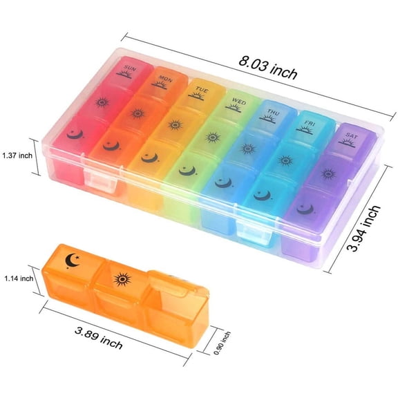Weekly Pill Organizer,3-Times-A-Day 7 Day Pill Box Large Compartments Moisture-Proof Pill Case Medication Reminder Portable Travel Container for Vitamins Fish Oil Compartments Supplements