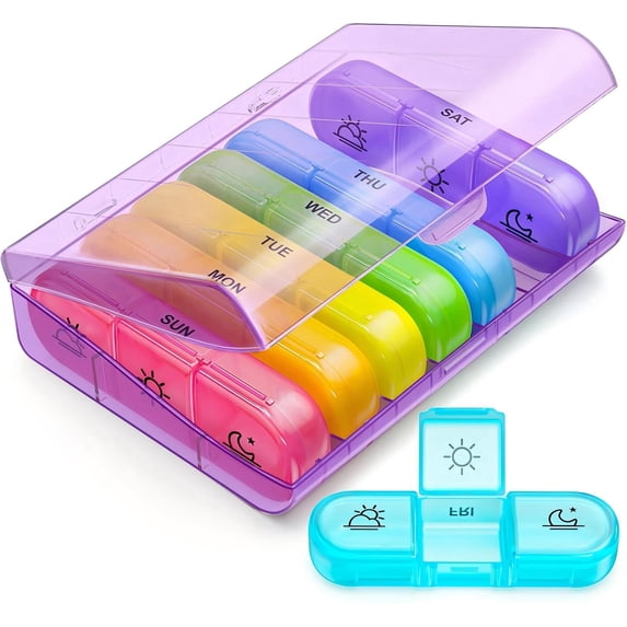 Weekly Pill Organizer 3 Times a Day, Color-Coded for Easy Tracking | Large 7 Day Pill Box 3 Times a Day, Portable Pill Case for Medication, Vitamins, Fish Oil and Supplements, Dual Protection