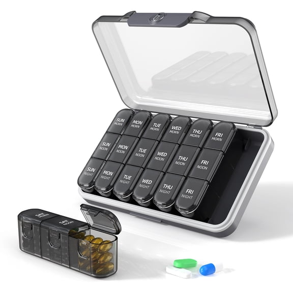 ZORVIDSON 7‑Day Weekly Pill Organizer, 3 Times Daily Pill Box with Detachable Compartments, Portable Medication Storage Case