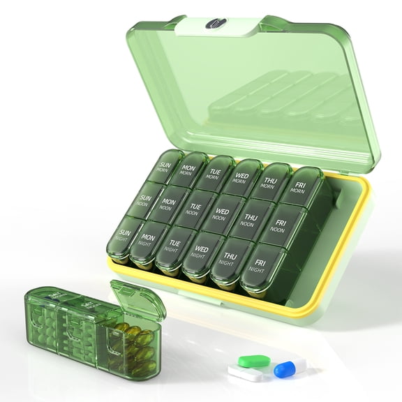 Zorvidson 7 Day Weekly Pill Organizer, 3 Times Daily Pill Box with Detachable Daily Cases