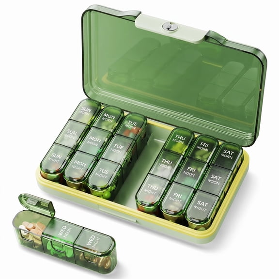 Weekly Pill Organizer 3 Times a Day - Portable 7-Day Pill Box with Removable Daily Cases, Moisture-Proof Pill Container for Travel, Home, and Work