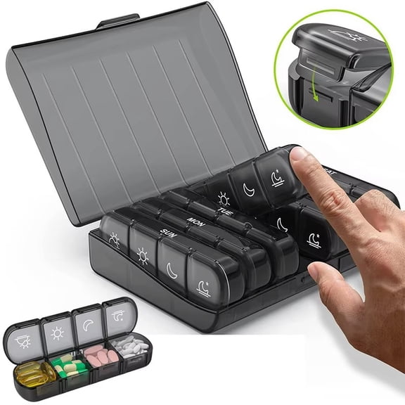 Weekly Pill Organizer 4 Times a Day, 7 Day Pill Box with 28 Large Compartments, Portable Daily Pill Case, Moisture-Resistant Pill Holder for Vitamins, Supplements & Medications
