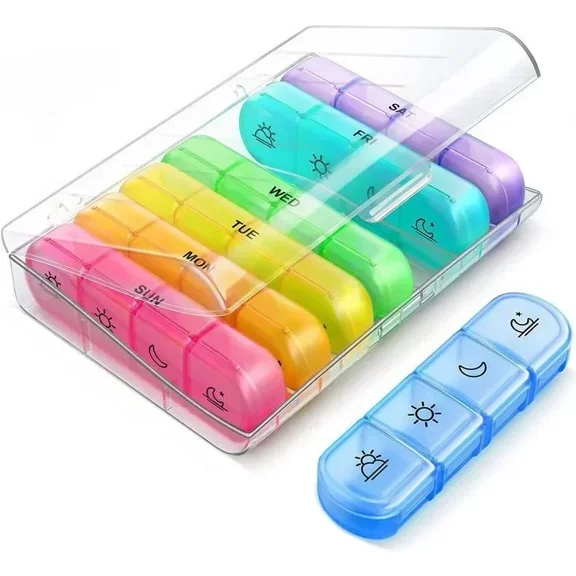 Weekly Pill Organizer 4 Times a Day, 7 Day Pill Box with 28 Large Compartments, Portable Daily Pill Case, Moisture-Resistant Pill Holder for Vitamins, Supplements & Medications