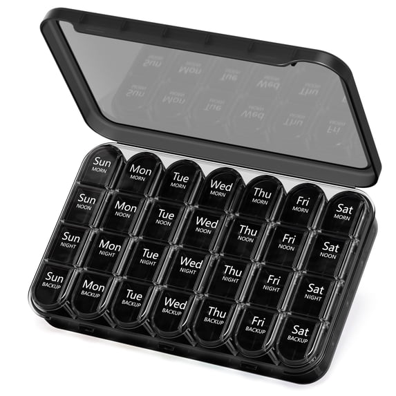 Weekly Pill Organizer 4 Times a Day, 7 Day Pill Box Case for Travel, Large Medication Container for Daily Vitamin and Medicine, with Portable Compartments (Black)