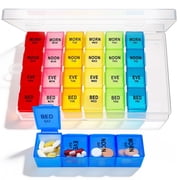 Weekly Pill Organizer 4 Times a Day, 7 Day Pill Box with 28 Compartments, Large Daily Medicine Planner Case with Detachable Daily Tray, Morning Noon Evening Bed