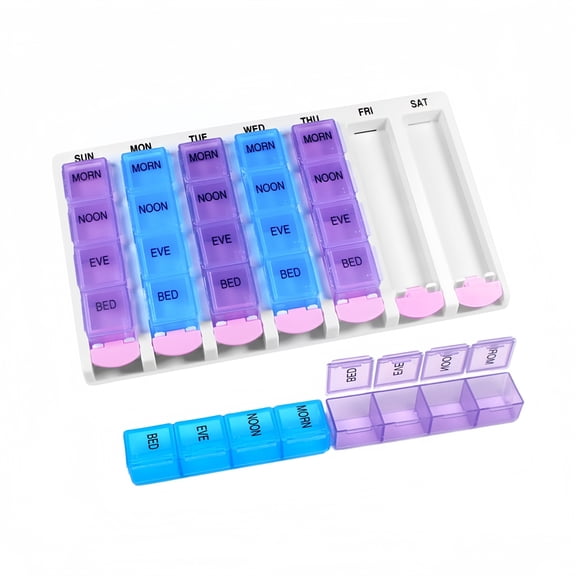 Weekly Pill Organizer 4 Times a Day, 7-Day Travel Pill Box with 28 Compartments, for Adults & Seniors