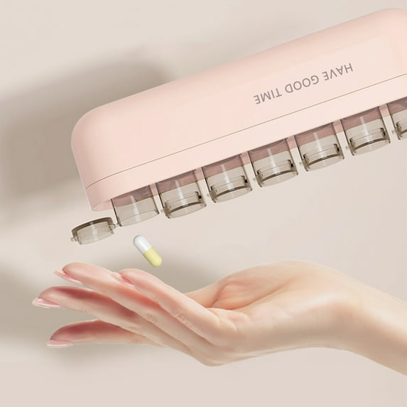 Weekly Pill Organizer 7-Day Compartment Portable Travel Case for Tablets Supplements Medication | Light-Proof Design | Pink Green Beige