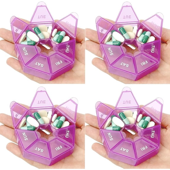 Weekly Pill Organizer - 7 Day Small Case for 1 Time a Day Medicine, Travel Container, Daily Holder (4pcs Blue)