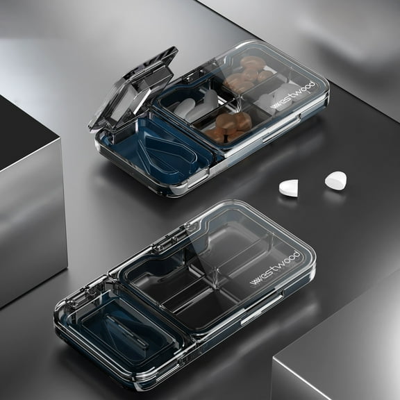 Weekly Pill Organizer 7 Day Travel Box, Portable Vitamin Supplement Storage Case With Secure Lock Lid, Compact Pocket Medicine Container For Home Office Outdoor Travel