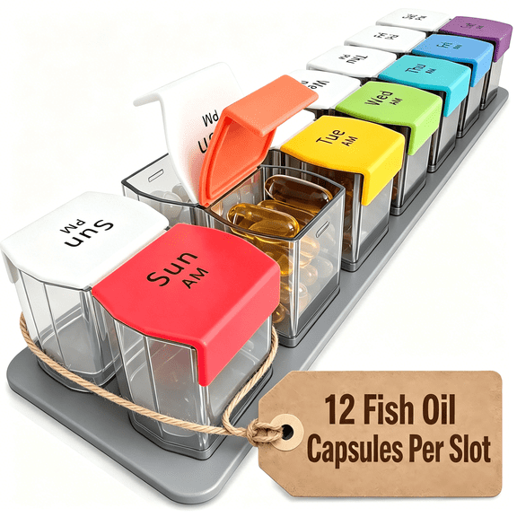 Extra Large Pill Organizer – Weekly Pill Box 7 Day AM PM for Big Vitamins & Supplements, Large Capacity Medication Dispenser with 7 Detachable Compartments, XL Pill Organizer 2 Times a Day