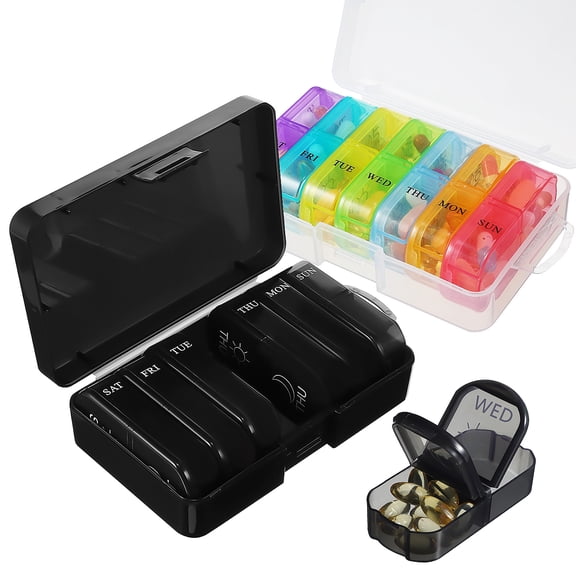 TOYMYTOY Pill Sorter Weekly Travel Pill Box Plastic Storage Holder Durable 2 Pcs