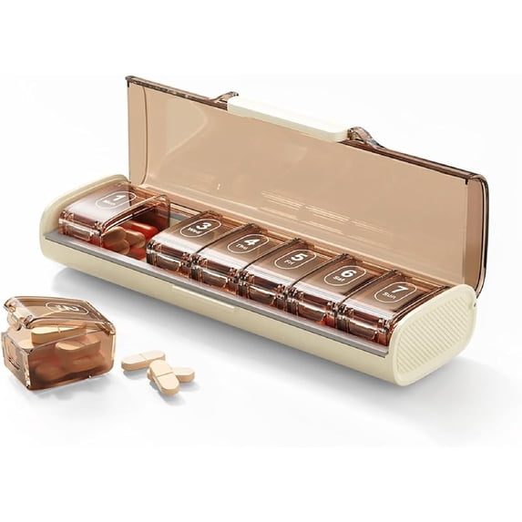 Weekly Pill Organizer,Portable 7 Day Pill Box,Moisture Proof Medicine Pill Organizer,Travel Pill Case with BPA-Free Material,Pocket-Size for Supplements & Vitamins(white)