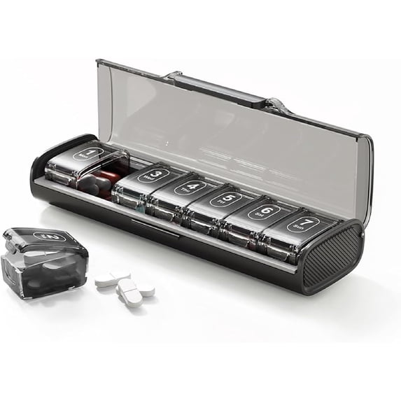 Weekly Pill Organizer,Portable 7 Day Pill Box,Moisture Proof Medicine Pill Organizer,Travel Pill Case with BPA-Free Material,Pocket-Size for Supplements & Vitamins (black)
