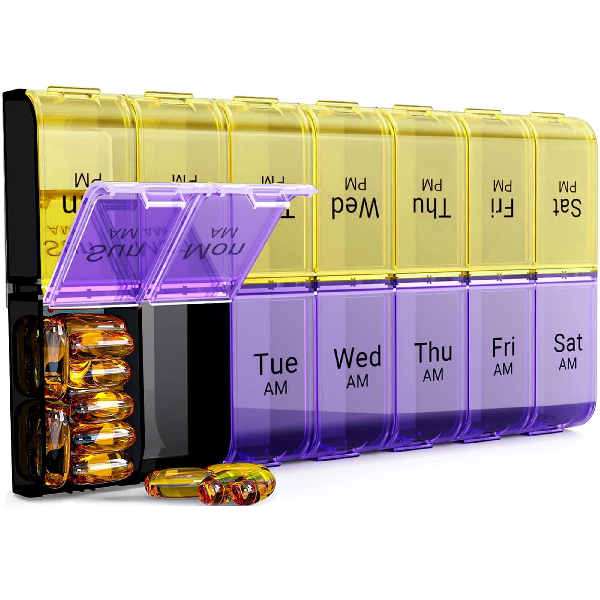 Cruxer Weekly Pill Box Organiser Am Pm 2 Times Medicine Box Daily Medicine  Storage Box Portable Moisture-Proof BPA Free Travel Dosette Box to Hold  Vitamins Cod Liver Oil Supplements and Medication