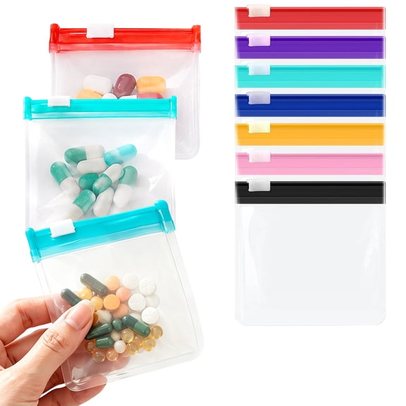 Weekly Pill Organizer, Small Clear Plastic Bags, Travel Pill Organizer Portable, Organizer for Purse, 7 Pack 3X3 Inch Colorful Leakproof Eva Pouches for Hassle-Free On-The-Go Pill
