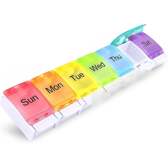 Weekly Pill Organizer, Travel 7 Day Pill Box Case with Spring Open Design and Large Compartment to Hold Vitamins, Cod Liver Oil, Supplements and Medication