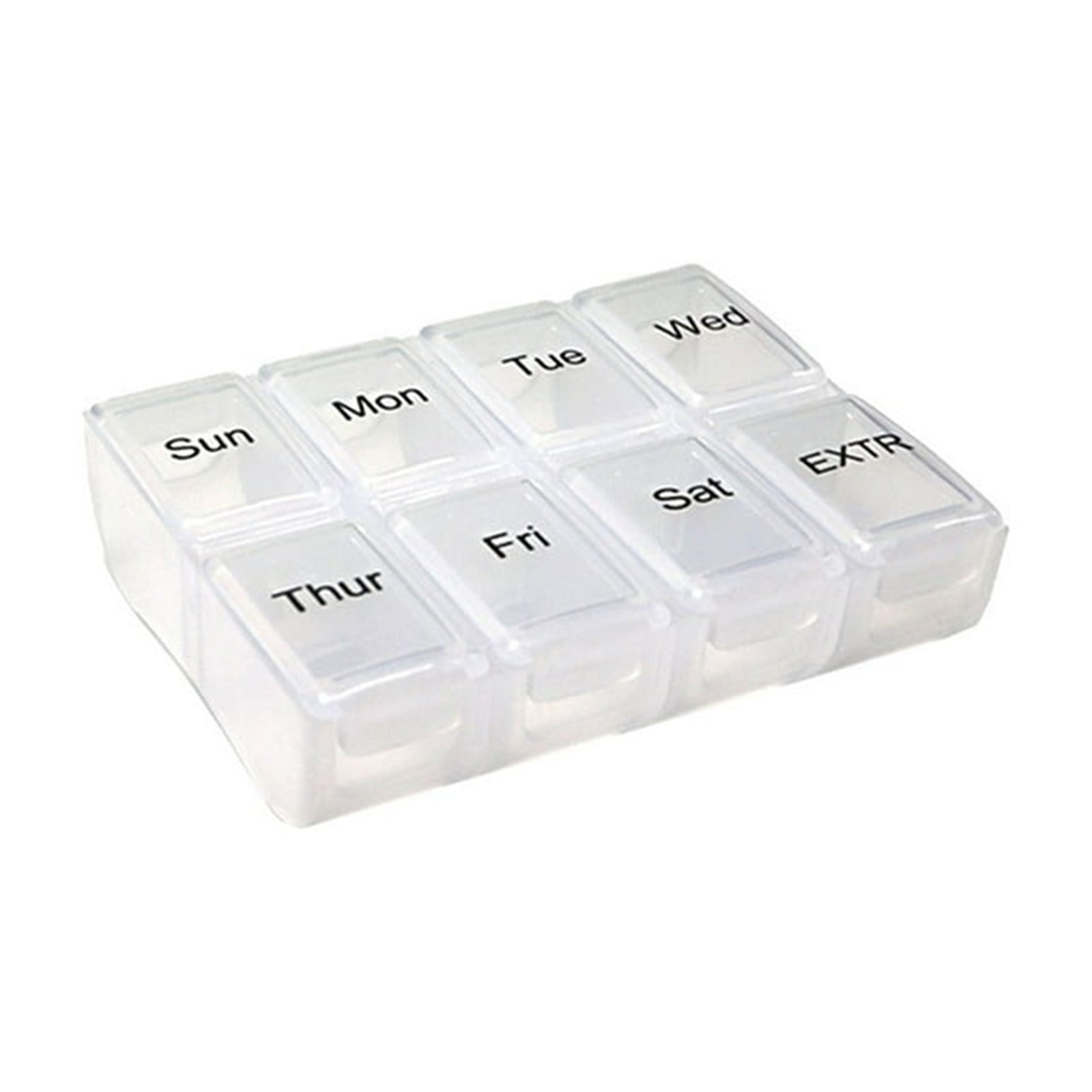 Weekly Pill Organizer with 8 Compartments, Portable Daily Medication Manager for Fish Oil, Supplements - Split-Design Travel Case,White