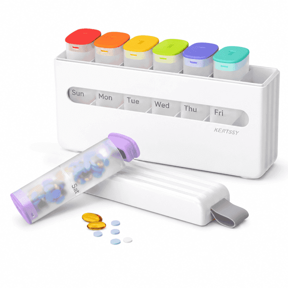 Weekly Pill Organizer, 7 Day Travel Pill Box, Easy Open Large Capacity Pill Case, White