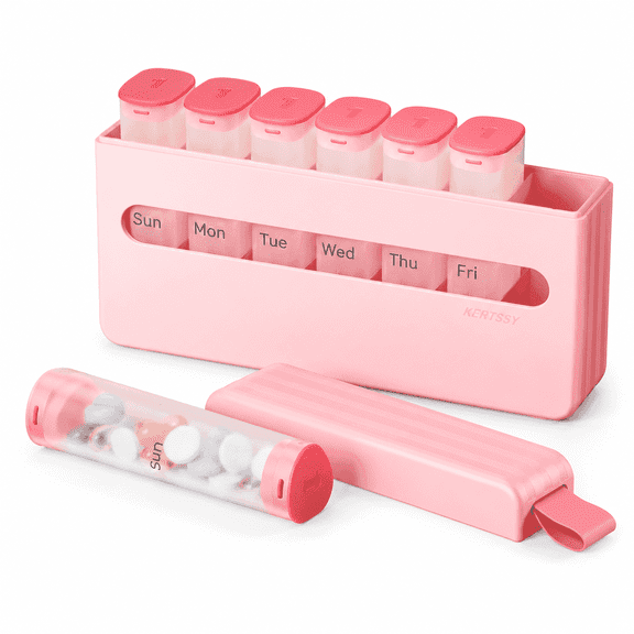 Weekly Pill Organizer, 7 Day Travel Pill Box, Easy Open Large Capacity Pill Case ,Rose Pink