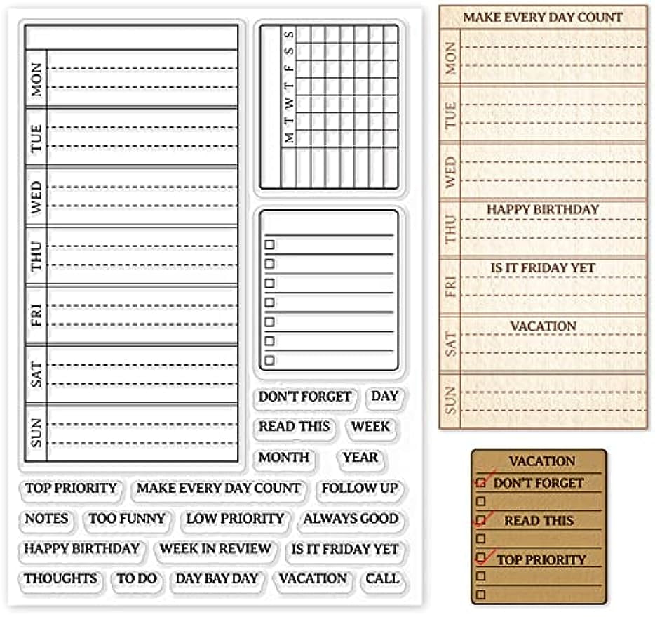 Weekly Plan Clear Stamp Calendar Schedule Silicone Clear Stamp Seals ...