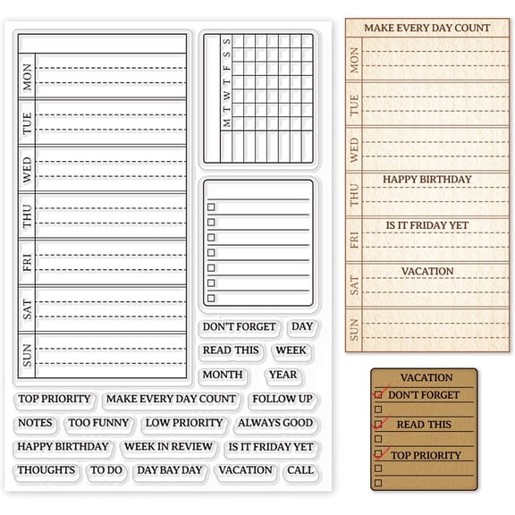 Weekly Plan Clear Stamps Calendar Schedule Silicone Clear Stamp Seals for Cards Making DIY Scrapbooking Photo Journal Album Decoration colorful