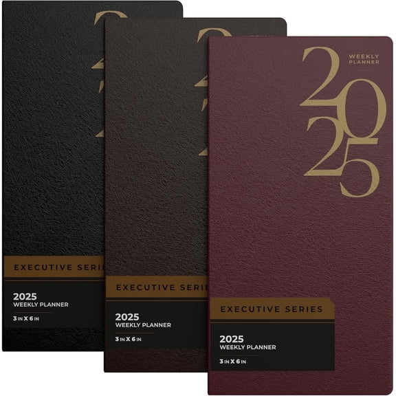 E-Clips USA Executive Series 2025 Weekly Planner Calendar Planner Notebook, 3” x 6”, 3-Pack