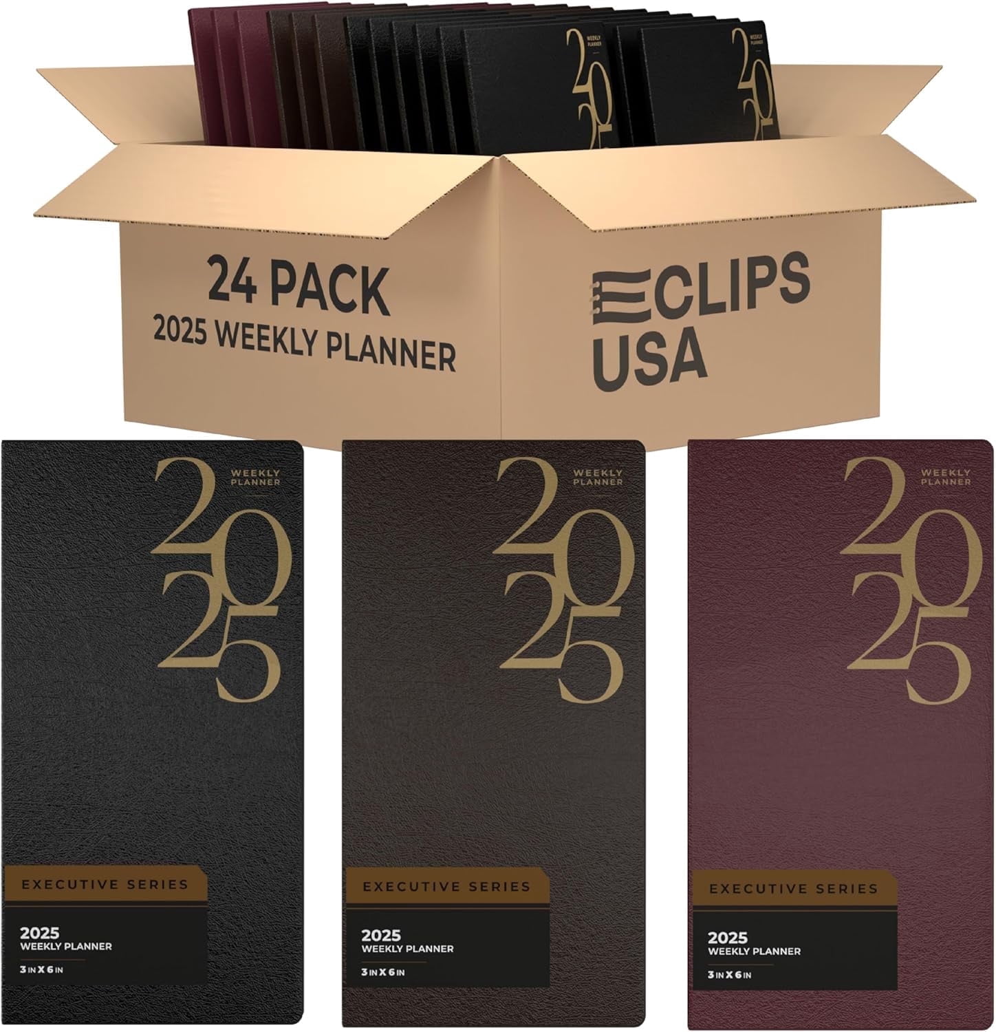 E-Clips USA Executive Series 2025 Weekly Planner Calendar Planner Notebook, 3” x 6”, 24-Pack