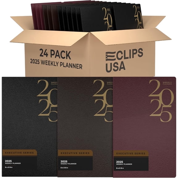 E-Clips USA Executive Series 2025 Weekly Planner Calendar Planner Notebook, 5” x 8”, 24-Pack