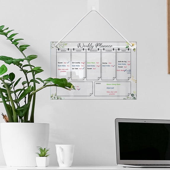 Savings Weekly Planner Hanging Clear Dry Erase Board,Acrylic Planning Board Office Message Board,Reusable Week Calendar with Hook and Hanging String for Home Office
