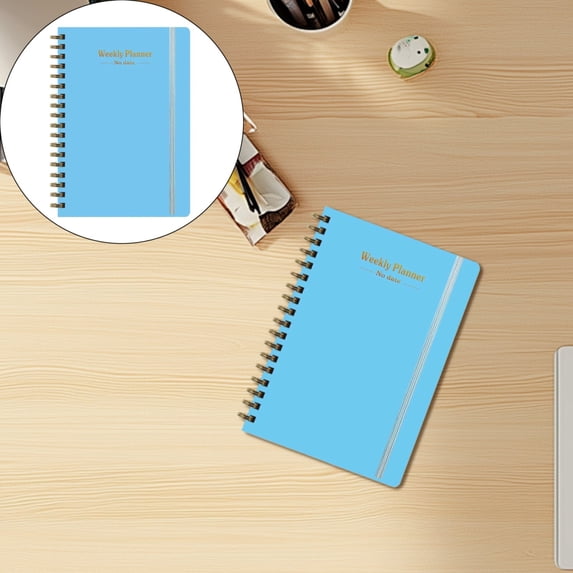 Weekly Planner Notebook, 8.26*5.7 Inch Spiral Bound Undated Planner, To Do List Notebook, Sky Blue Hardcover Agenda Organizer for Scheduling, Goal Setting, Productivity and Daily Planning
