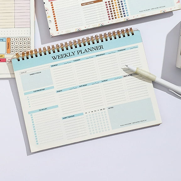 Weekly Planner Notebook B5 Undated Organizer | Coil Bound Time Management Record Book | Daily To-Do Checklist Notepad | Meal Tracker | PVC Cover | 52 Sheets | 9.76x7.28in | Pink or Blue