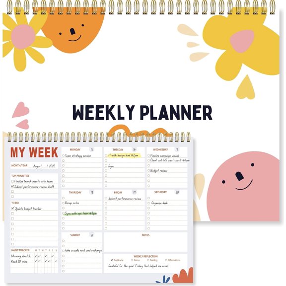Weekly Planner Notepad 8.5x11 Inches – 52 Weeks Undated Dashboard Desk Pad for To-Do List, Schedule & Notes – Productivity Planner for Work, School, Home & Busy Professionals (Colorful Smiles)