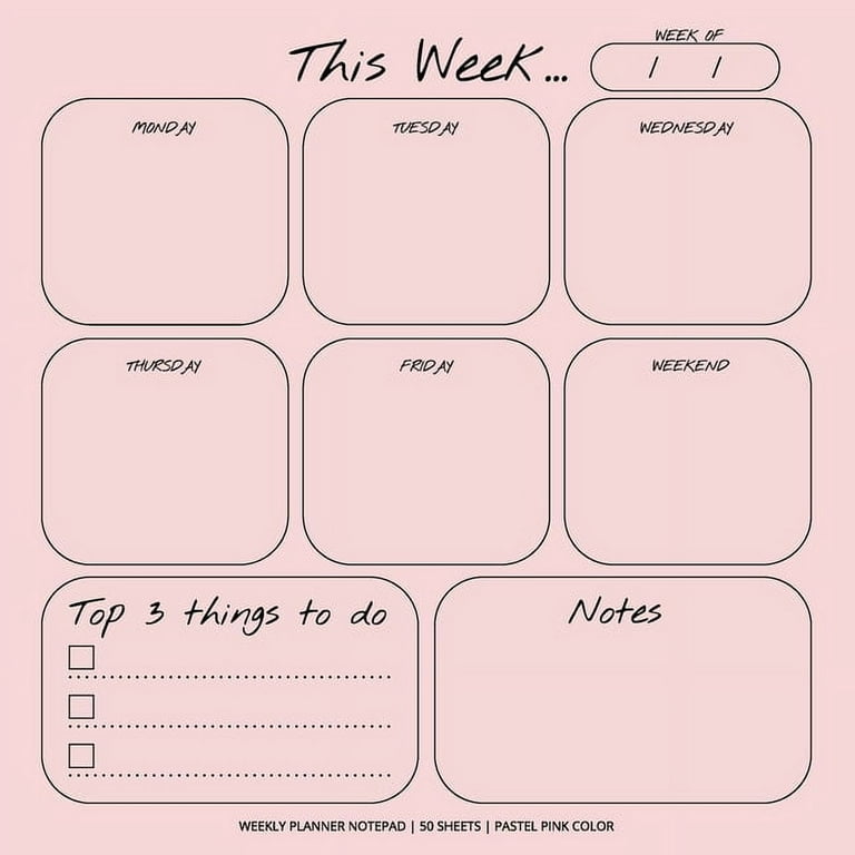 Weekly Planner Notepad: Pastel Pink Color, To Do List, Daily Agenda,  Organizer, Desk Pad, 50 Sheets (Paperback)