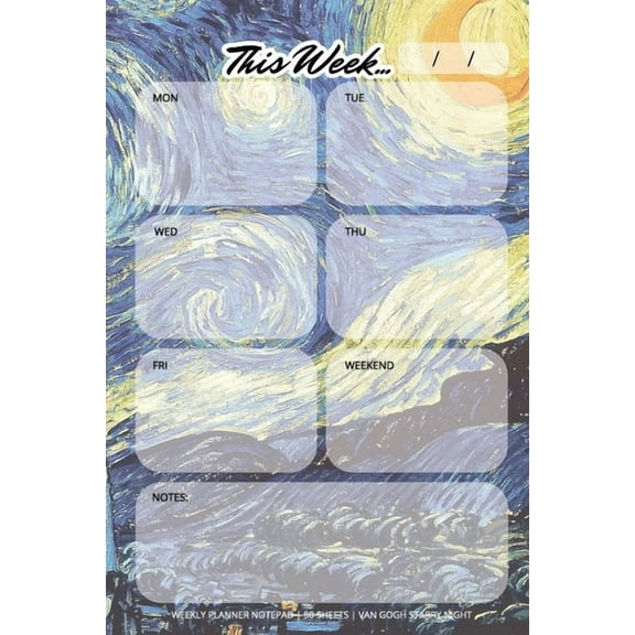 Weekly Planner Notepad: Van Gogh Starry Night, Daily Planning Pad for Organizing, Tasks, Goals, Schedule, (Paperback)