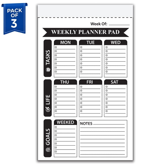 Weekly Planner Pad Notepad Pack of 3, 5.5 x 8.5 Inch Undated Weekly Schedule Organizer with 50 Sheets, Weekly Productivity Planner with Goals, Tasks & Notes for Work, School & Home