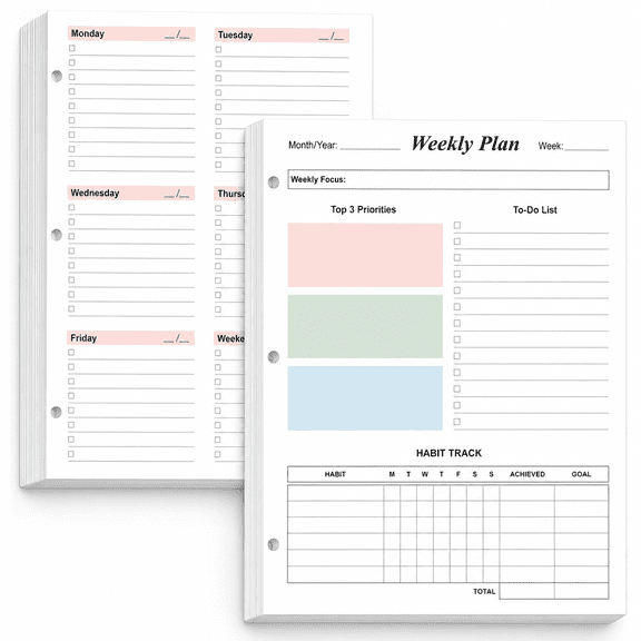 Weekly Planner Refills 1-Pack 3-Hole 8.5'' x 11''