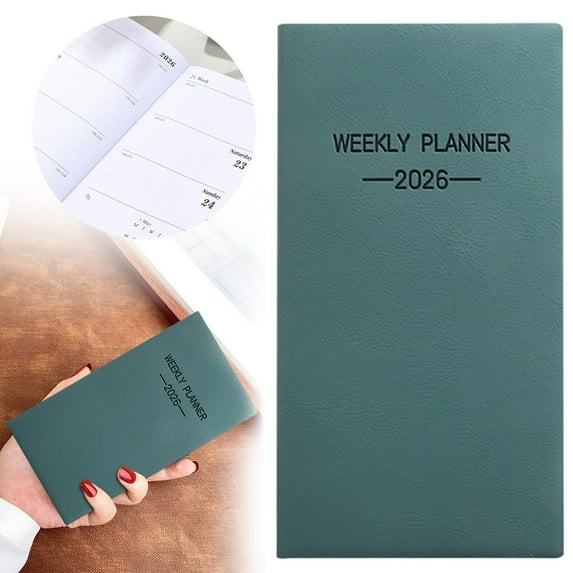 Weekly Planner Slim Calendar A6 Portable Pocket Planner Notepad with PU Cover for Planning Scheduling Daily Schedule Travel Purse Home Organizer Office School Supplies (B)
