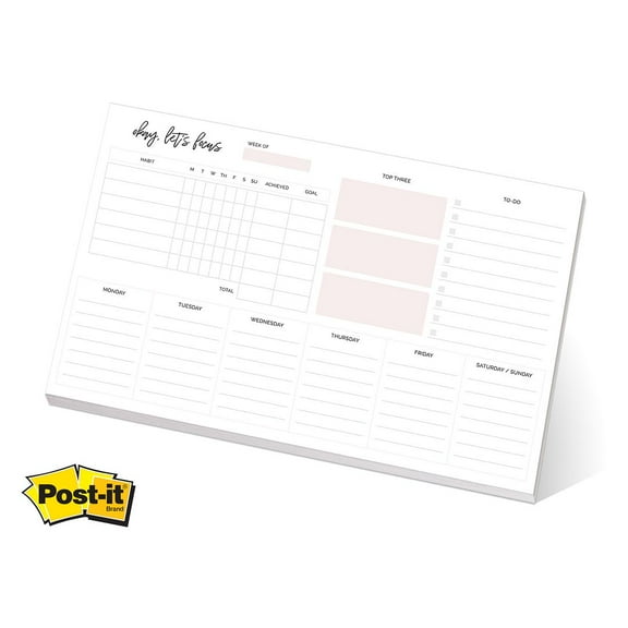 Weekly Planner Sticky Notepad / 10" x 6" Habit Tracker Repositionable Desk Pad / Motivational Weekly To-Do Note Pad