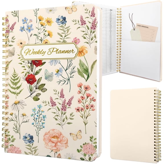 Weekly Planner Undated - 52 Weeks To Do List Notebook A5 for Work: Weekly Task, Habit Tracker Journal, Goal Setting, Agenda Sprial Bound Organizer Book Women Cute Stylish Design, Floral