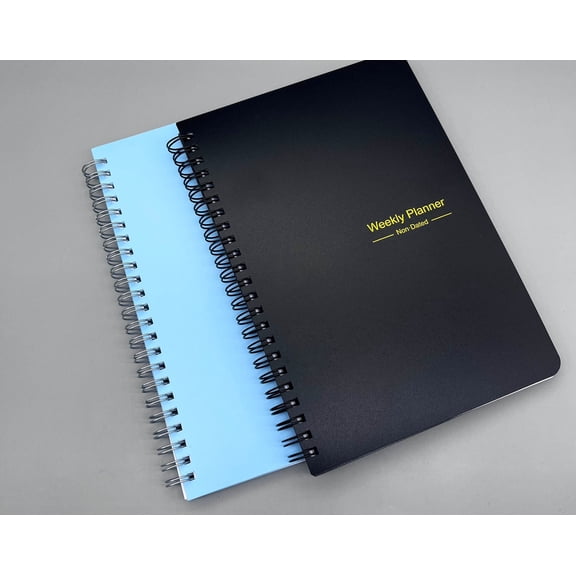 Weekly Planner Undated-A5 Daily Planner with Weekly Goals,Notebook,Spiral Appointment Planner for Women and Men, Academic Planner, Daily Work Planner, Black