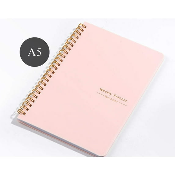 Weekly Planner Undated-A5 Daily Planner with Weekly Goals,Notebook,Spiral Appointment Planner for Women and Men, Academic Planner, Daily Work Planner, pink